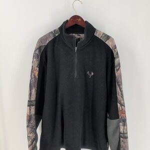 Vtg Legendary Original Deer Gear 1/4 Zip Fleece Pullover Sweatshirt Camo Size XL